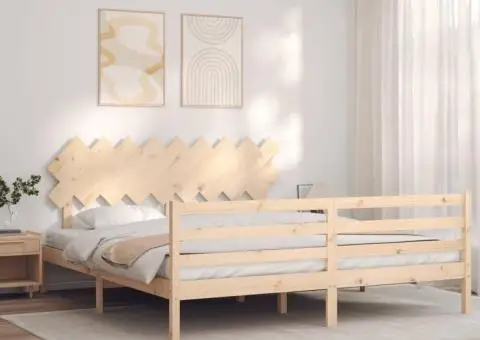 Cadru de pat cu tăblie Super King Size, lemn masiv - 3/5