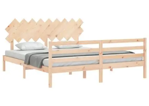 Cadru de pat cu tăblie Super King Size, lemn masiv - 4/5