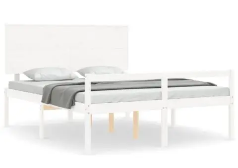 Cadru de pat senior cu tăblie, alb, king size, lemn masiv - 2/5