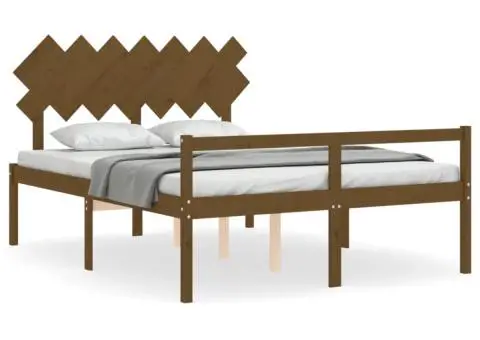 Cadru de pat senior cu tăblie, maro miere, king size lemn masiv - 2/5