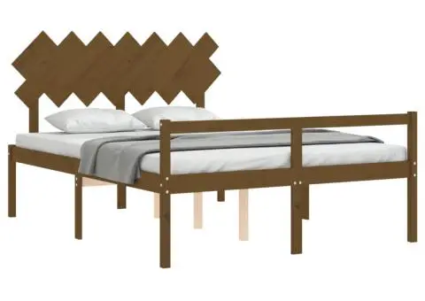Cadru de pat senior cu tăblie, maro miere, king size lemn masiv - 4/5