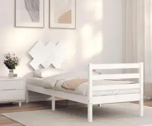 vidaXL Cadru de pat cu tăblie single, alb, lemn masiv