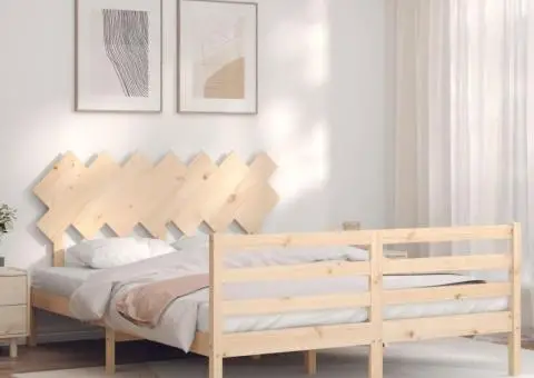 Cadru de pat cu tăblie, 140x200 cm, lemn masiv - 1/5