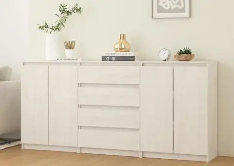 Dulapuri laterale, 3 buc., alb, lemn masiv de pin - 1/5