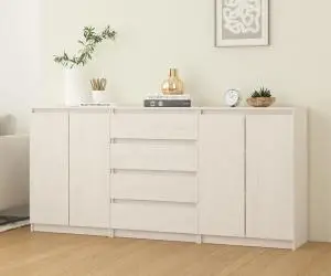 vidaXL Dulapuri laterale, 3 buc., alb, lemn masiv de pin