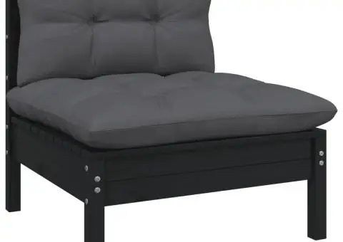 Set mobilier grădină cu perne, 12 piese, negru, lemn masiv pin - 4/5