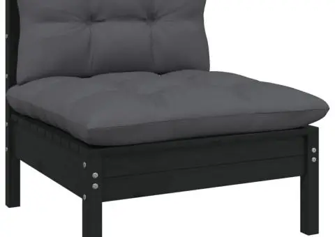 Set mobilier grădină cu perne, 12 piese, negru, lemn masiv pin - 4/5