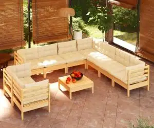 vidaXL Set mobilier grădină cu perne crem, 10 piese, lemn masiv de pin