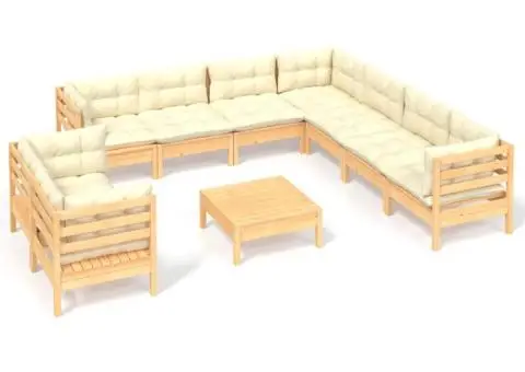 Set mobilier grădină cu perne crem, 10 piese, lemn masiv de pin - 2/5