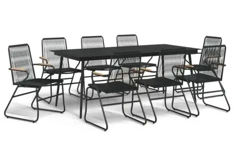 Set masă pentru grădină, 9 piese, negru, ratan PVC - 2/5