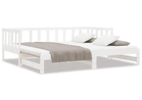 Pat de zi extensibil, alb, 2x(90x200) cm, lemn masiv de pin - 2/5
