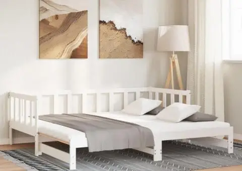 Pat de zi extensibil, alb, 2x(90x200) cm, lemn masiv de pin - 4/5