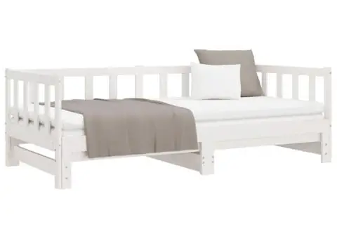 Pat de zi extensibil, alb, 2x(90x200) cm, lemn masiv de pin - 5/5