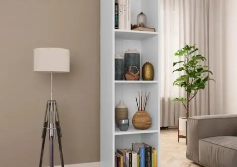 Bibliotecă/Dulap TV, alb, 36x30x143 cm, lemn prelucrat - 1/5