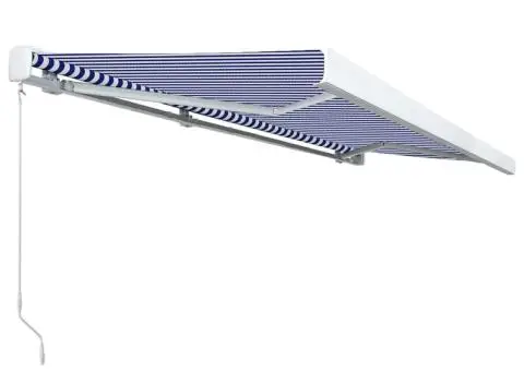 Copertină manuală tip casetă, albastru și alb, 500 x 300 cm - 3/5