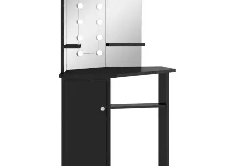 Masă de toaletă de colț, cu LED, negru, 111x54x141,5 cm - 3/5