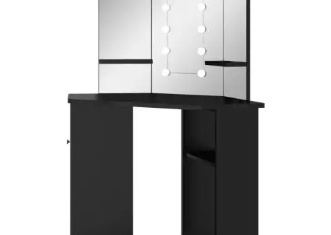 Masă de toaletă de colț, cu LED, negru, 111x54x141,5 cm - 4/5