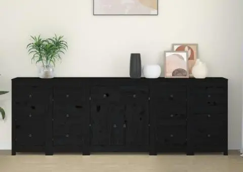 Servantă, negru, 230x35x80 cm, lemn masiv de pin - 3/5