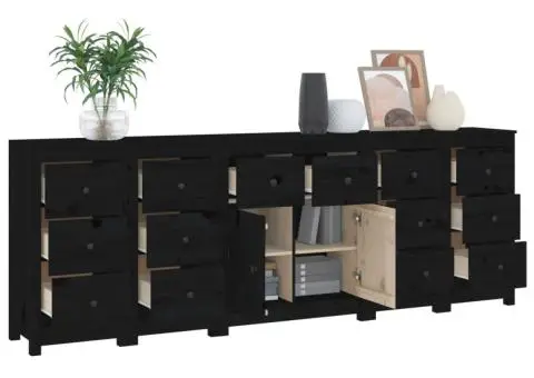 Servantă, negru, 230x35x80 cm, lemn masiv de pin - 4/5