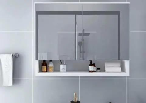 Dulap de baie cu oglindă și LED-uri, alb, 80x15x60 cm, MDF - 1/5