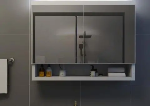 Dulap de baie cu oglindă și LED-uri, alb, 80x15x60 cm, MDF - 3/5