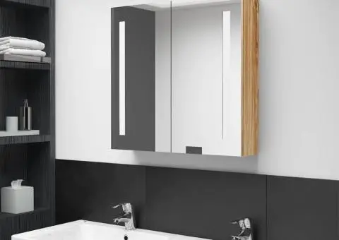 Dulap de baie cu oglindă și LED, stejar, 62x14x60 cm - 1/5