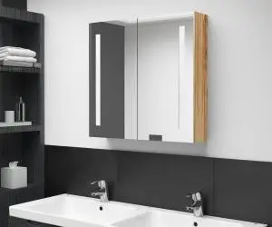 vidaXL Dulap de baie cu oglindă și LED, stejar, 62x14x60 cm