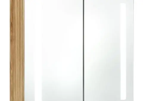 Dulap de baie cu oglindă și LED, stejar, 62x14x60 cm - 2/5