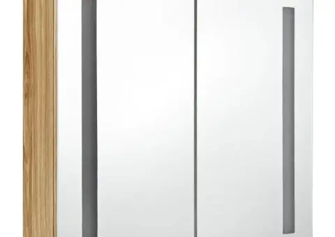 Dulap de baie cu oglindă și LED, stejar, 62x14x60 cm - 3/5