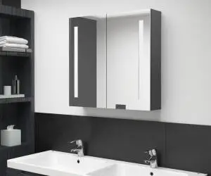 vidaXL Dulap de baie cu oglindă și LED, gri, 62x14x60 cm