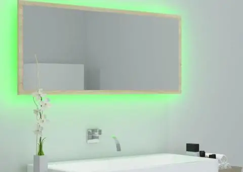 Oglindă de baie cu LED, stejar sonoma, 100x8,5x37 cm, acril - 4/5