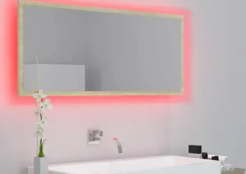 Oglindă de baie cu LED, stejar sonoma, 100x8,5x37 cm, acril - 5/5