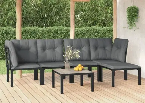 Set mobilier de grădină, 6 piese, negru și gri, poliratan - 1/5