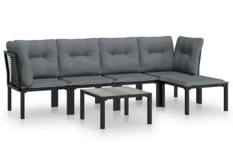 Set mobilier de grădină, 6 piese, negru și gri, poliratan - 2/5