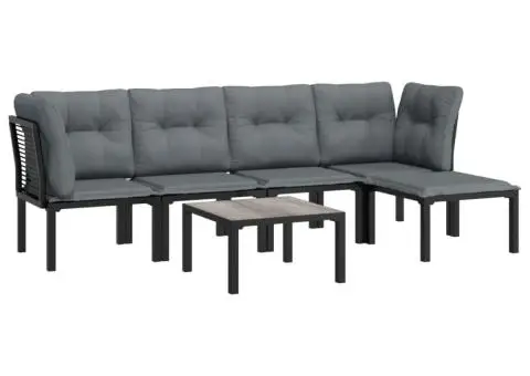 Set mobilier de grădină, 6 piese, negru și gri, poliratan - 3/5