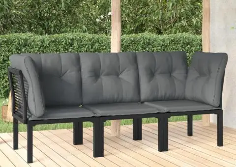 Set mobilier de grădină cu perne, 3 piese, negru/gri, poliratan - 1/5