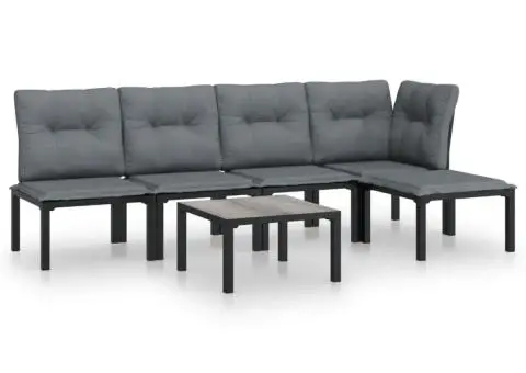 Set mobilier de grădină, 6 piese, negru și gri, poliratan - 2/5