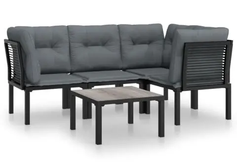 Set mobilier de grădină, 5 piese, negru/gri, poliratan - 2/5