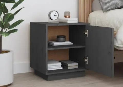 Noptieră, gri, 40x34x45 cm, lemn masiv de pin - 3/5