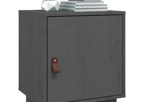 Noptieră, gri, 40x34x45 cm, lemn masiv de pin - 4/5