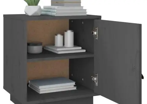 Noptieră, gri, 40x34x45 cm, lemn masiv de pin - 5/5