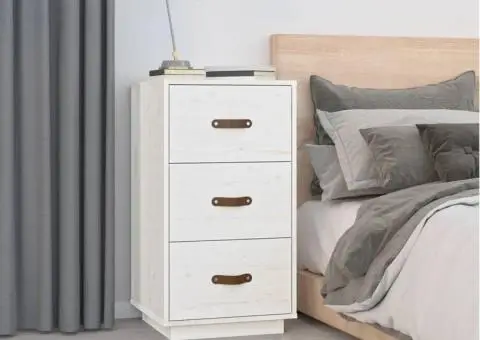 Noptieră, alb, 40x40x75 cm, lemn masiv de pin - 1/5