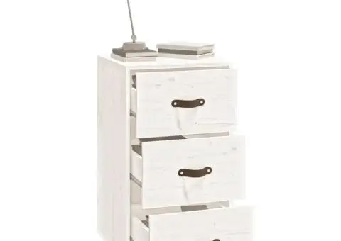 Noptieră, alb, 40x40x75 cm, lemn masiv de pin - 4/5