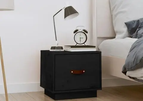 Noptieră, negru, 40x34x35 cm, lemn masiv de pin - 1/5