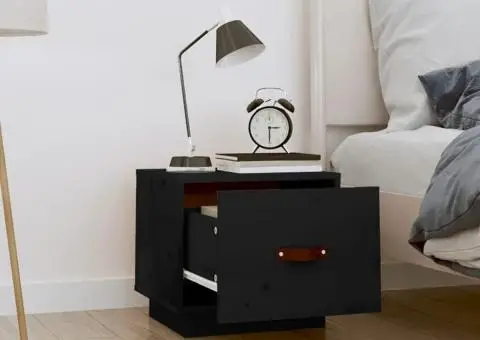 Noptieră, negru, 40x34x35 cm, lemn masiv de pin - 3/5