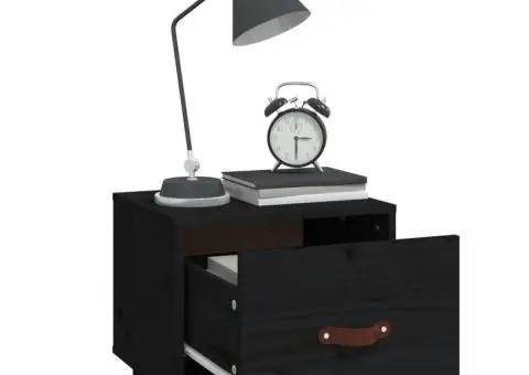 Noptieră, negru, 40x34x35 cm, lemn masiv de pin - 4/5