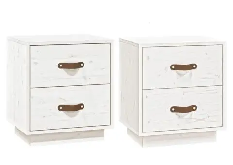 Noptiere, 2 buc., alb, 40x34x45 cm, lemn masiv de pin - 2/5