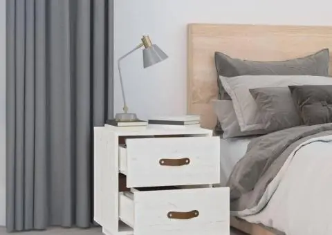 Noptiere, 2 buc., alb, 40x34x45 cm, lemn masiv de pin - 4/5