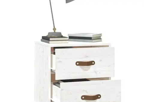 Noptiere, 2 buc., alb, 40x34x45 cm, lemn masiv de pin - 5/5