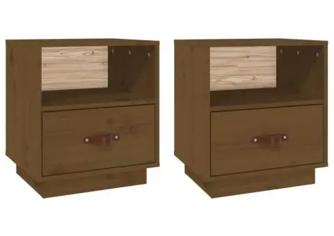 Noptiere, 2 buc., maro miere, 40x34x45 cm, lemn masiv de pin - 2/5